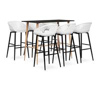 KMUNGDWG Ensemble de bar 7 pièces noir et blanc au design moderne, composé d'une table de comptoir avec plateau en MDF et de pieds en métal aspect bois et d'un tabouret de bar en maille avec