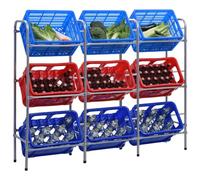 KMUNGDWG Étagère en acier pour 9 caisses, 145 x 33 x 116 cm, étagère de rangement inclinée pour caisses alimentaires et boissons, pieds antidérapants avec capuchons en plastique