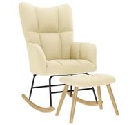 KMUNGDWG Fauteuil à bascule avec repose-pieds en tissu crème, chaise à bascule confortable avec assise et dossier rembourrés épais, cadre en bois et métal, mouvement de balançoire doux, polyvalent