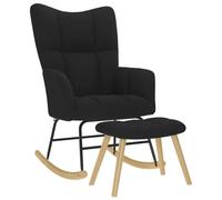 KMUNGDWG Fauteuil à bascule avec repose-pieds en tissu noir, fauteuil rembourré confortable avec assise, dossiers et accoudoirs rembourrés, mouvement de balançoire doux, structure stable en bois