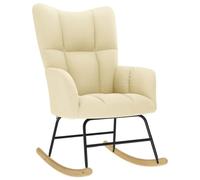 KMUNGDWG Fauteuil à bascule confortable en tissu polyester crème avec accoudoirs, siège et dossier rembourrés épais, cadre en métal en bois robuste et mouvement de balançoire doux