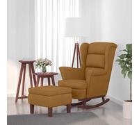 KMUNGDWG Fauteuil à bascule en velours marron et bois massif avec repose-pieds, housse en velours doux, accoudoirs confortables, patins à bascule pour un mouvement doux, tabouret pratique comme