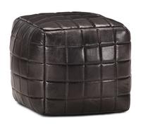 KMUNGDWG Pouf carré en cuir de chèvre véritable - Noir - 40 cm - Avec rembourrage en coton - Pour canapé et fauteuil - Pouf moderne comme complément décoratif pour le salon