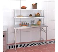KMUNGDWG Table de travail pliable en acier inoxydable - 120 x 60 x 145 cm - Table de cuisine très résistante pour restaurant, bar et utilisation commerciale - Avec instructions de montage (français