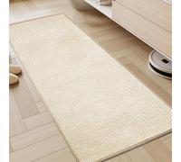 KMVIZI Tapis Cuisine 45x120cm, Chenille Tapis Cuisine Devant Evier, Antidérapant et Lavable, Facile à Nettoyer pour Couloir, Buanderie, Salle de Bains, Passage, Beige