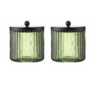 KMWARES Lot de 2 distributeurs en verre pour boules de coton, cotons-tiges, tampons ronds, cure-fil dentaire - Boîte de rangement pour salle de bain et organisateur de maquillage (vert olive)