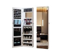 KMXNSJZS Armoire à bijoux, grande capacité, miroir verrouillable, avec miroir pleine longueur, montage mural/porte, avec lumières, ouverture à droite 40 x 12,3 x 140 cm
