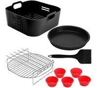 Kmxo Lot de 5 doublures carrées réutilisables en silicone de 22,9 cm pour friteuse à air comprimé COSORI 6L/6,2L/6,4L, Russell Hobbs 8L XXL - Accessoires de friteuse à air antiadhésifs, résistants à