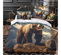 KMYZPKWJL Ours Sauvage Debout 3D Imprimé Drap de Couette Microfibre résistante scène de Faune de Montagne Housse de Couette 2 taies Lavable Machine déco Chambre Enfant Single (135x200cm)