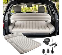 KMZ Matelas gonflable épais pour SUV double flocage - Matelas de camping portable amélioré - Lit de voyage gonflable confortable avec pompe externe et 2 oreillers (blanc cassé et gris clair)