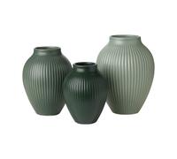 Knabstrup Keramik Mini vase Knabstrup Ripple mat 3 pièces Misty green-celadon green-dark green