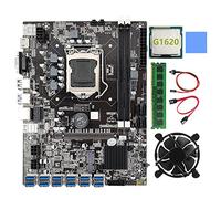 Knadgbft B75 BTC Carte mère 12 PCIE vers USB LGA1155 DDR3 4 Go 1333 MHz RAM + G1620 CPU + câble SATA B75 ETH Miner