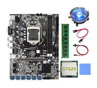Knadgbft B75 BTC Carte mère 12 PCIE vers USB LGA1155 DDR3 4 Go 1600 MHz RAM + G1620 CPU + câble SATA B75 ETH Miner