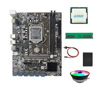 Knadgbft Carte mère B250C BTC Miner + processeur G3920 ou G3930 + ventilateur RVB + DDR4 4 Go 2666 MHz RAM + SSD 128 Go + câble de commutation 12XPCIE vers USB 3.0 GPU fente pour carte graphique