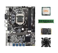 Knadgbft Carte mère B75 USB BTC Mining + CPU + ventilateur + DDR3 4 Go 1600 MHz RAM + 128 Go MSATA SSD LGA1155 8XPCIE vers USB B75 BTC Carte mère