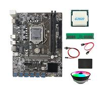 Knadgbft Carte mère Miner B250C + processeur G3920 ou G3930 + ventilateur RVB + DDR4 4 Go de RAM + SSD 128 Go + câble de commutation + câble SATA 12XPCIE vers USB 3.0 emplacement pour carte graphique