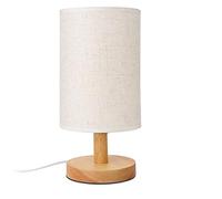 Knadgbft Lampe de table de chevet ronde avec abat-jour en tissu et bois massif pour chambre à coucher, salon, bureau moderne
