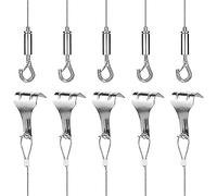Knadgbft Lot de 5 fils de suspension pour tableaux, 2 m x 1,5 mm de diamètre, en acier inoxydable avec fil réglable et crochet de moulage de rail Argenté