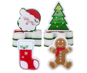 Knadgbft Lot de 8 éponges de Noël double face pour laver la vaisselle, Père Noël, arbre de Noël, bonhomme en pain d'épices