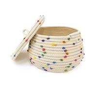 Knadgbft Panier en Corde Panier en Corde avec Couvercle Panier de Rangement Rond Tissé avec Couvercle pour L'Organisation