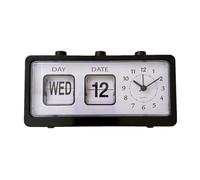 Knadgbft Réveil mécanique fantaisie à rabat - Horloge numérique de bureau avec calendrier - Décoration d'intérieur rétro - Noir