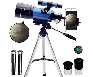Knadgbft Télescope pour adultes et enfants, ouverture de 70 mm (15X-150X) télescope réfracteur portable pour débutants, télescope de voyage de 300 mm