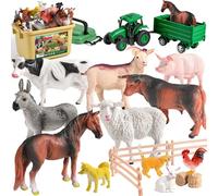 KNASON 23 Pièces Animaux de la Ferme Jouet avec Tracteur pour Enfants 3 Ans