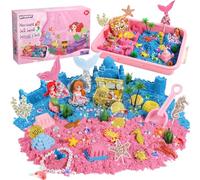 KNASON Sable Jouet Magique pour Sirène, Bac à Sable Cadeau dès Enfant 3 Ans | 1 KG Sable Coloré Sensoriel, Bac à Sable avec Couvercle, Sirène Jouets, Coffre au Trésor et Pierres Précieuses