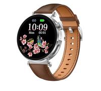 Knauermann Neo 2 (2025) - Montre Intelligente Ronde argentée - Montre de santé - ECG - Fonction HRV - BT Bluetooth - Apnée du Sommeil - Pression artérielle - Bracelet en Cuir de Vachette Marron,