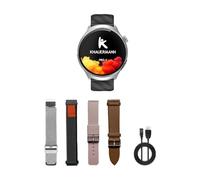 Knauermann Pro 4 (2026) Montre de santé Ronde argentée ECG, Pression artérielle, pouls et Analyse du Sommeil, téléphonique, IP67, Paquet Exclusif avec 4 Bracelets