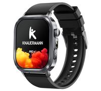 Knauermann Pro 4 (2026) Noir rectangulaire - Montre de santé ECG avec Pression artérielle, fréquence Cardiaque et oxygène - Fonction téléphone - Analyse du Sommeil - IP67-46 mm - Silicone - Noir