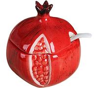 KNBG Sucrier en céramique en forme de fruit avec couvercle et cuillère - Pot à condiments - Rouge grenade