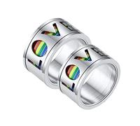 KnBoB 2 Pièces Alliance pour Couple Gay Gravure Personnalisée, 11MM Bague LGBT Love Argent en Acier Inoxydable Droite Taille 54 & Gauche Taille 57