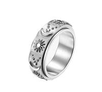 KnBoB Bague Anti Stress Acier Inoxydable 8MM Bague Tournante Étoile Lune Soleil Argent Bague Simple Fantaisie Homme Taille 60