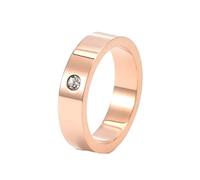 KnBoB Bague Femme et Homme en Acier Inoxydable 5MM Simple Or Rose avec Zirconium Blanc Rond Taille 65