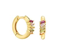 KnBoB Bijoux Fantaisie Boucle d'oreille Simple Or avec Zirconium Coloré Rectangulaire Boucle d'oreille Femme Creole en Argent 925