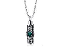KnBoB Collier Homme Acier Inoxydable Cylindre Pendentif Cendres Vert avec Zirconium Vert Bijoux Chaîne 60 CM