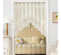 KnBoB Rideau Brise-Bise 300x160 cm - Voilage Court Fleuri à Broderie Blanc - Rideau de Cuisine Semi-Transparent à Œillets pour Styl Campagne - pour Fenêtre, Salle de Bain, Salon