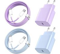 Kndaa 2Pack Chargeur iPhone Charge Rapide, 20W Chargeur USB C Charge Rapide Type C Prise avec 2M Câble USB C pour iPhone 16 Pro/16 Pro Max/16 Plus/15 Pro/15 Pro Max/15 Plus - Violet+Bleu