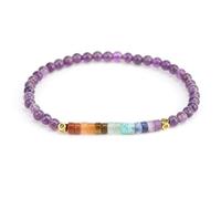 KNDSSMY Bracelet en Perles de Cristal 7 Chakras en Pierre Naturelle pour Femme, Bracelet Ajustable en Améthyste Violette, Mini Perles de 4mm, pour La Saint-Valentin, Un Anniversaire Ou Noël.