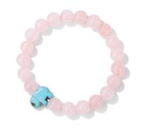 KNDSSMY Bracelet en Perles de Cristal Naturel, Bracelet Extensible Réglable en Quartz Rose avec Breloque Éléphant Turquoise Bleu, Perles de 8mm, Tendance pour Femme.