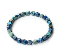 KNDSSMY Bracelet en Perles de Pierre Naturelle Fait Main, 5 mm Carré, Pierre Lapis-Lazuli, Bracelet Élastique Vintage, Bohème Bleu Vert pour Couple, Cadeau pour Femmes et Hommes, 5 mm