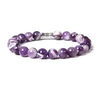 KNDSSMY Bracelet Extensible en Perles de Cristal Naturel Fait Main, Réglable, Motif Zèbre, Améthyste Violette, Perles de 8mm, Bracelet de Yoga Tendance pour Femmes et Filles.