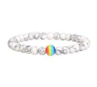 KNDSSMY Bracelet Extensible en Perles de Pierre Naturelle Fait À La Main, Unisexe, Réglable, 6mm, Bracelet en Perles Turquoise Blanches avec Une Seule Boule Arc-En-Ciel, Élégant et Charmant, 6mm