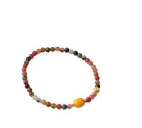KNDSSMY Bracelet Extensible en Pierre Naturelle Multicolore de 4mm, Réglable, en Perles de Tourmaline avec Breloque en Ambre Jaune, Style Bohème, Idéal pour Le Yoga, pour Femme.
