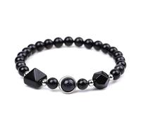 KNDSSMY Bracelet Extensible en Pierre Naturelle pour Homme, 6mm, en Obsidienne Noire, Ajustable, avec Breloque Pyramidale, Idéal pour Le Yoga, L'Amitié.