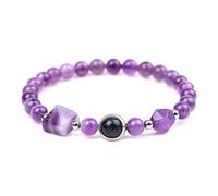 KNDSSMY Bracelet Extensible Tendance en Perles de Pierre Naturelle, Bracelet Réglable en Quartz Rose Améthyste, Perles de 6mm, de Yoga pour Femmes et Hommes, Violet 6mm