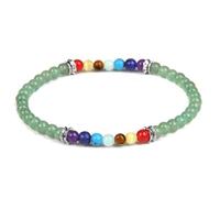 KNDSSMY Bracelet Extensible Unisexe en Pierre Naturelle Chakra 7 Couleurs, 4mm, Aventurine Verte, Perles Faites À La Main, Bracelet de Yoga Tendance, Cadeau pour Amoureux et Amis, 4mm