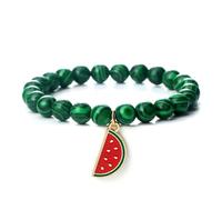 KNDSSMY Bracelet Extensible Unisexe en Pierre Naturelle de 8mm, Fait Main, Perles en Malachite Verte À Imprimé Zèbre et Breloque Pastèque, Bracelet de Yoga D'Été de 8mm.