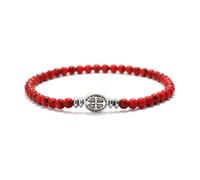 KNDSSMY Bracelet Extensible Vintage en Perles de Pierre Naturelle Unisexe, 4mm, Réglable, en Howlite Rouge, pour Couple, Fait Main, Idéal pour Le Yoga, Idéal pour les Amoureux et les Meilleurs Amis.